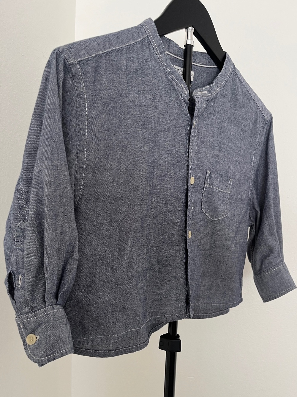 🇬🇧 AllSaints Cropped Band-Collar Chambray Top | London Cool | Small - Picture 9 of 11